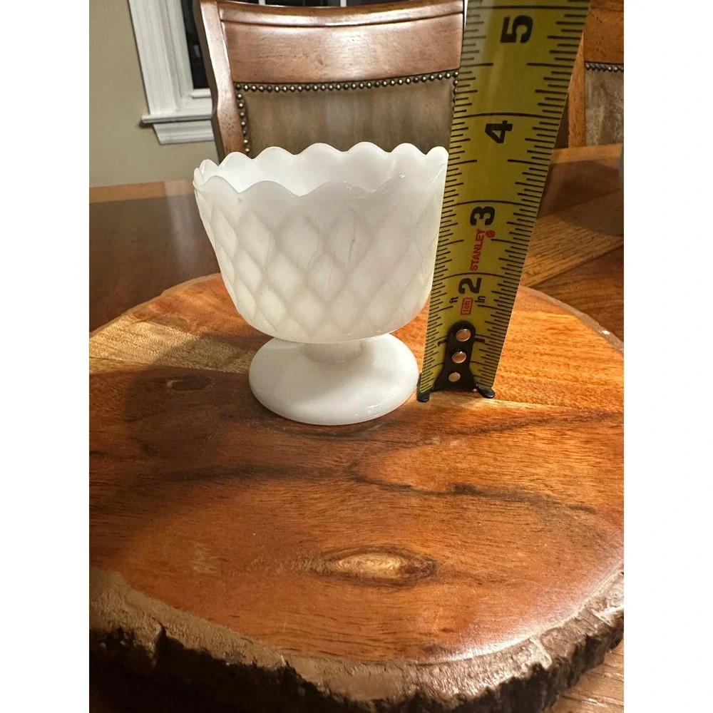 Vintage EO Brody Co Milk Glass Diamond Quilted Footed Scalloped Bowl MJ-51 White